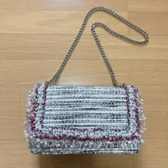 【美品】ZARA ザラ ツイード チェーンショルダーバッグ パール フリンジのサムネイル