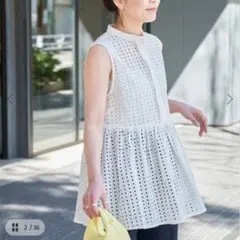 SHIPS any アイレット レース フレンチスリーブ パフスリーブ 2way 