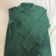 ポロラルフローレン ハーフジップ コットンニット スウェット L 緑 ロゴ刺繍
