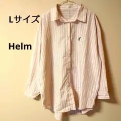 ピンク／ホワイト ストライプ ビックシルエット長袖シャツ Lサイズ