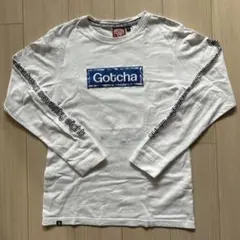 Gotcha ホワイト ロングスリーブ Tシャツ M ロゴ刺繍