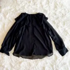 しまむら OFALO フリル付き　黒　長袖シャツ　シアー　透け感
