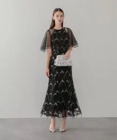 チュールスリーブスパンコールマーメイドワンピースドレス