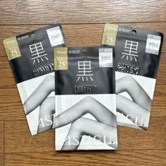 アツギ Ｌ-LL 大きい アスティーグ シアータイツ ブラック 25 3足セット