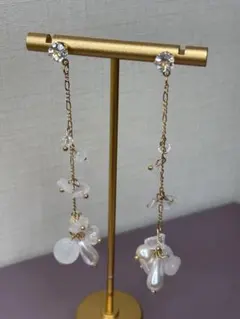 ピアス ホワイトパール ロング ドロップ ハンドメイド