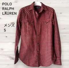 ポロ ラルフローレンウエスタンシャツ 長袖カットソー チェック　赤　メンズS