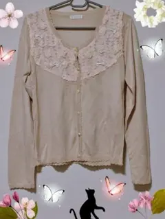 axes femme カーディガン フラワーレースリボンピンク M