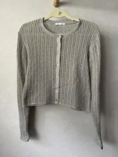 GU グレー リブ編み カーディガン M