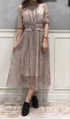 ROJITA シャーリングウエストレースワンピース