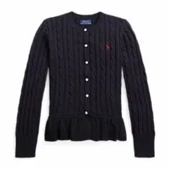 ポロラルフローレン　ケーブルニットカーディガン　ポニー刺繍　紺　ペプラム　フリル