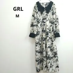 【グレイル】ロング シャツ ワンピース 花柄 総柄M ベージュ 黒 ベーシック
