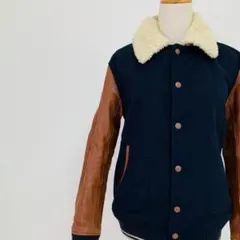 【美品】モンキータイム ムートン襟レザースリーブスタジャン 裏地キルティング