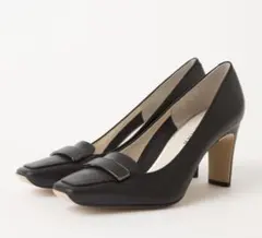 【1回のみ使用】美品　ダイアナ　本革スクエアトゥパンプス　クロ23.5cm