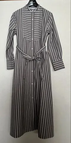 CROCODILE CODE ストライプ長袖ワンピース M グレージュ