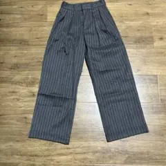 GUグレー ストライプ ワイドパンツ