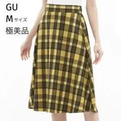 【極美品】GU フレアチェックスカート M イエロー ブラック