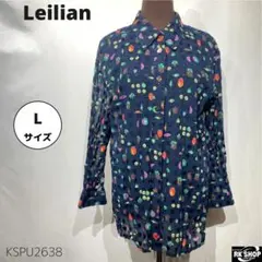 訳あり Leilian レリアン 長袖シャツ 9号 M 紺 シアーブラウス 総柄のサムネイル