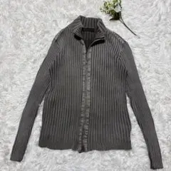 ニコルNICOLEリブ編みダブルジップアップニット グレーy2k平成お兄系00s