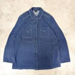 vintage シャツジャケット デニム風 ネイビー 長袖 ゆったり 日本製