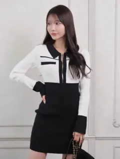 LIP SERVICE リップサービス フロントZIPバイカラーニットワンピース