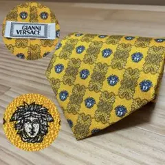 ヴェルサーチ 美品 ネクタイ メデゥーサ 総柄 イエロー シルク イタリア製