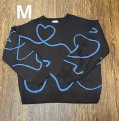 【値下げ中❣️】しまむら ニュアンスニット 青のハートリボンライン M