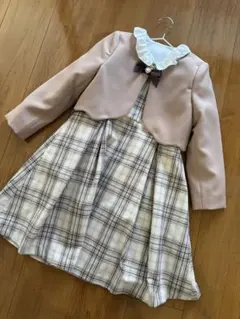 ベージュチェック柄フォーマルドレス　130サイズ