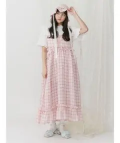 チェックリボンキャミワンピース ピンク