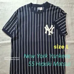 ヤンキース 小松製作所【背番号55 松井秀喜サイン 印刷】Tシャツ NY L