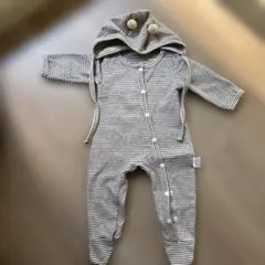 BBAMMA ストライプロンパース　ポンポン帽子つき