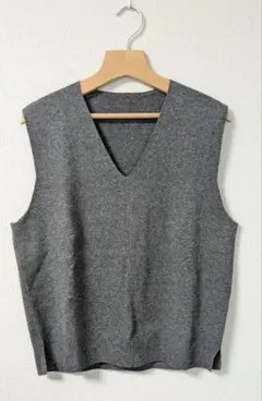 婦人　洗えるミラノリブ編みベスト　Lサイズ　グレー