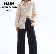【H&M/LINEN BLEND】リネンコットン 花柄シャツ 大きめサイズ