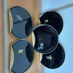 平安象彦 源氏雲 木製漆器 蛤形銘々皿 5枚セット茶道具 未使用品
