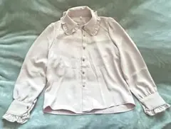 フリル襟 長袖ブラウス 韓国 ピンク