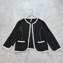 K1571 ロイヤルパーティー ノーカラージャケット 綿混 バイカラー 羽織 黒