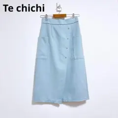 【テチチ】タイトスカート ロングスカート　後ろゴム　ボタン付き　水色　Mのサムネイル