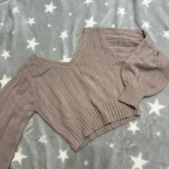 GLR レディース　トップス　Vネック クロップドニット 薄いピンク　Mサイズ