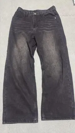 ブラックデニム ワイドレッグパンツ