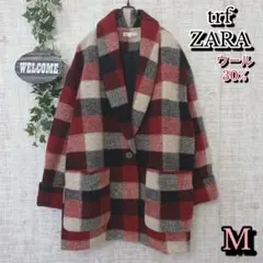 【ZARA TRF】ザラティーアールエフ チェックコート M レッド ウール