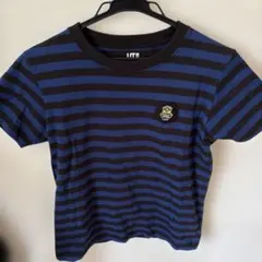 ユニクロ　ミニオン刺繍 青黒ストライプ Tシャツ150cmのサムネイル