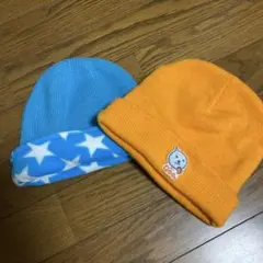 子供用ニット帽2点セット（オレンジ・星柄）
