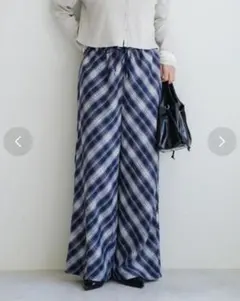 新品【Kastane】ネルチェックイージーパンツ 　ネイビー