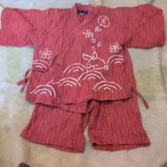 赤い甚平 110サイズ ウサギ刺繍