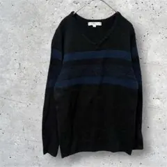 グロースバイグレイル 長袖ニット Vネック 黒 M セーター ボーダー