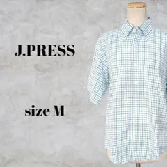 ◯ J.PRESS　ジェイプレス　半袖シャツ　M　チェック　ブルーのサムネイル