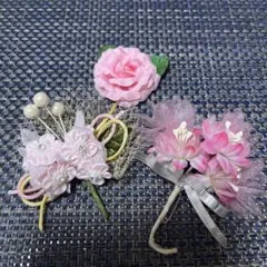 手作りピンク花コサージュ