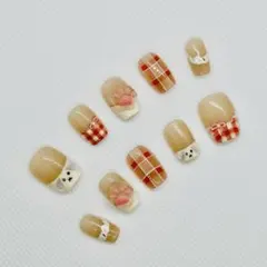 うさぎ　肉球　動物　3D 赤　白　ネイルチップ 現品　即購入OK②