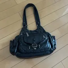 Y2K グランジ系バック ブラックレザーショルダーバッグ