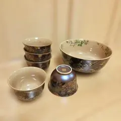 青藍窯 古伊万里 金彩 急須 湯呑み 5客 茶器セット 和食器 茶道具 美品