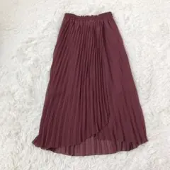 HKワークスロンドン ロングプリーツスカート　ラップ風　裏地付　フレア Mのサムネイル